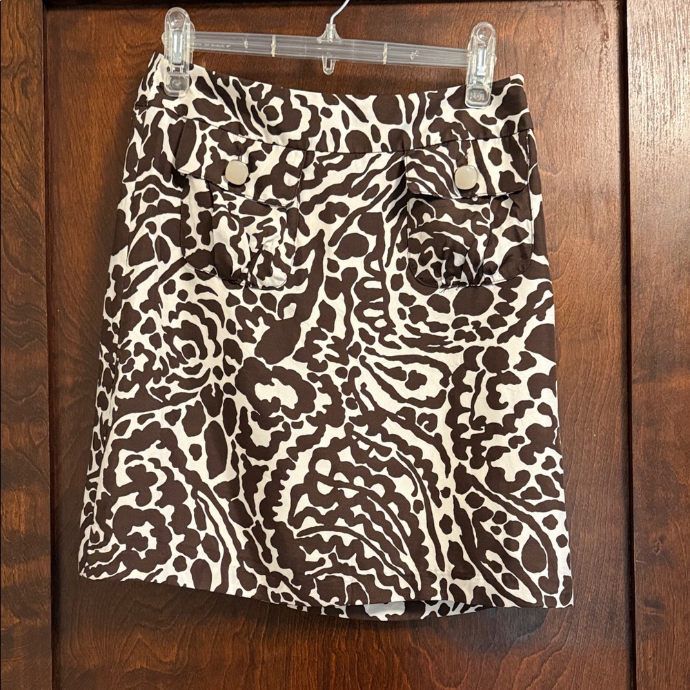 Milly of NY silk Brown and Cream Patterned Mini Skirt sz 4